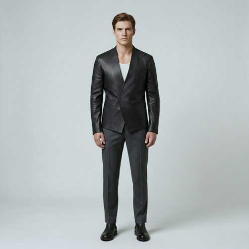 Asymmetric Leather Blazer