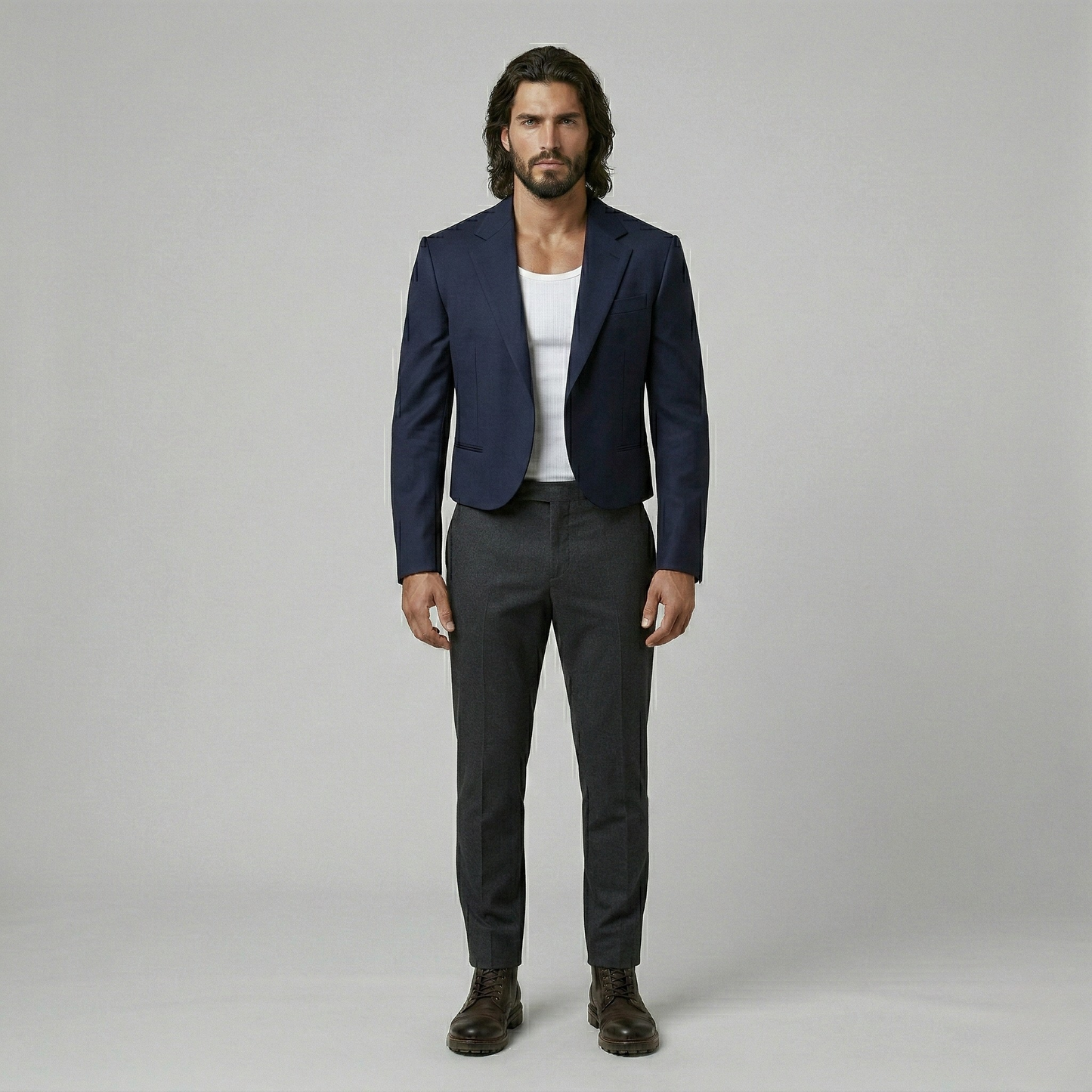 Cropped Navy Tailored Blazer