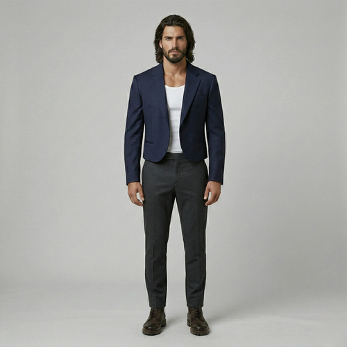 Cropped Navy Tailored Blazer