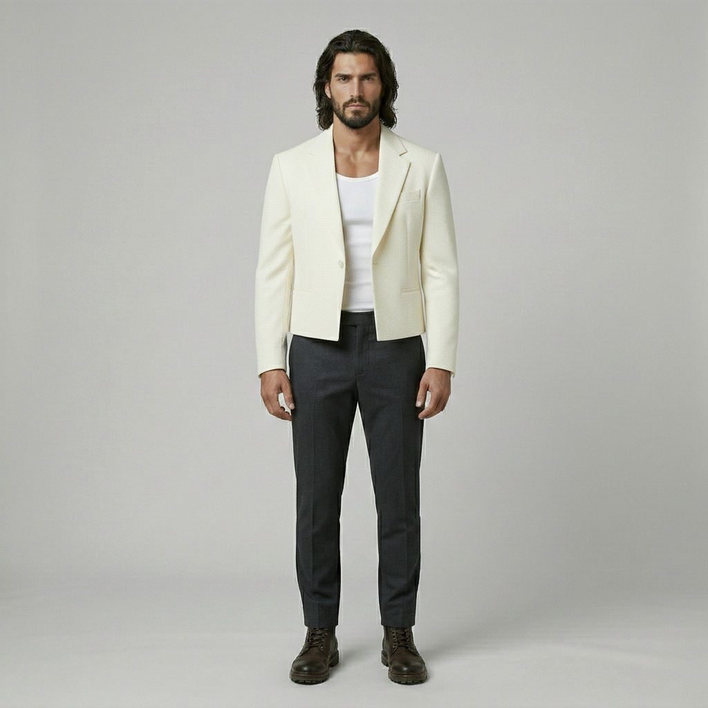 Cropped Navy Tailored Blazer