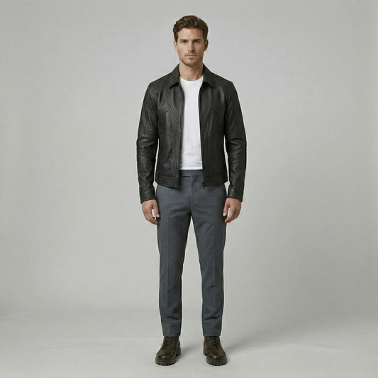 Refined Leather Zip Jacket