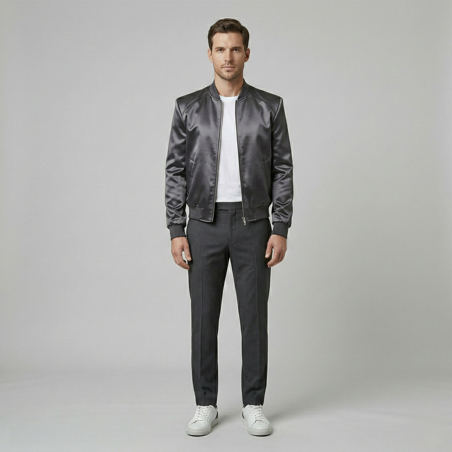 Satin Finish Modern Bomber Jacket