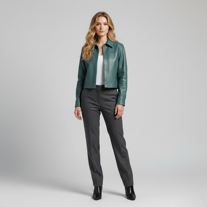 Cropped Leather Shirt Jacket