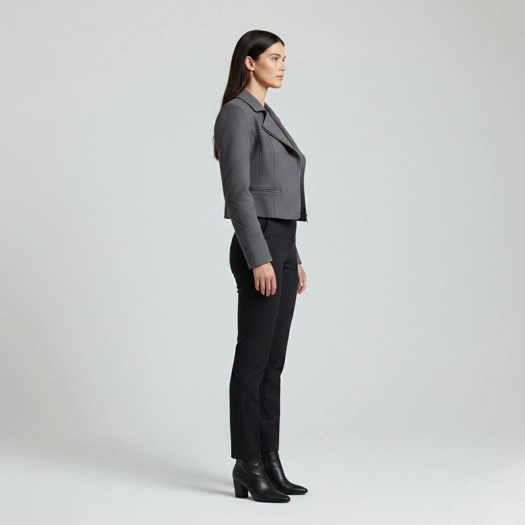 Tailored Grey Moto-Inspired Blazer